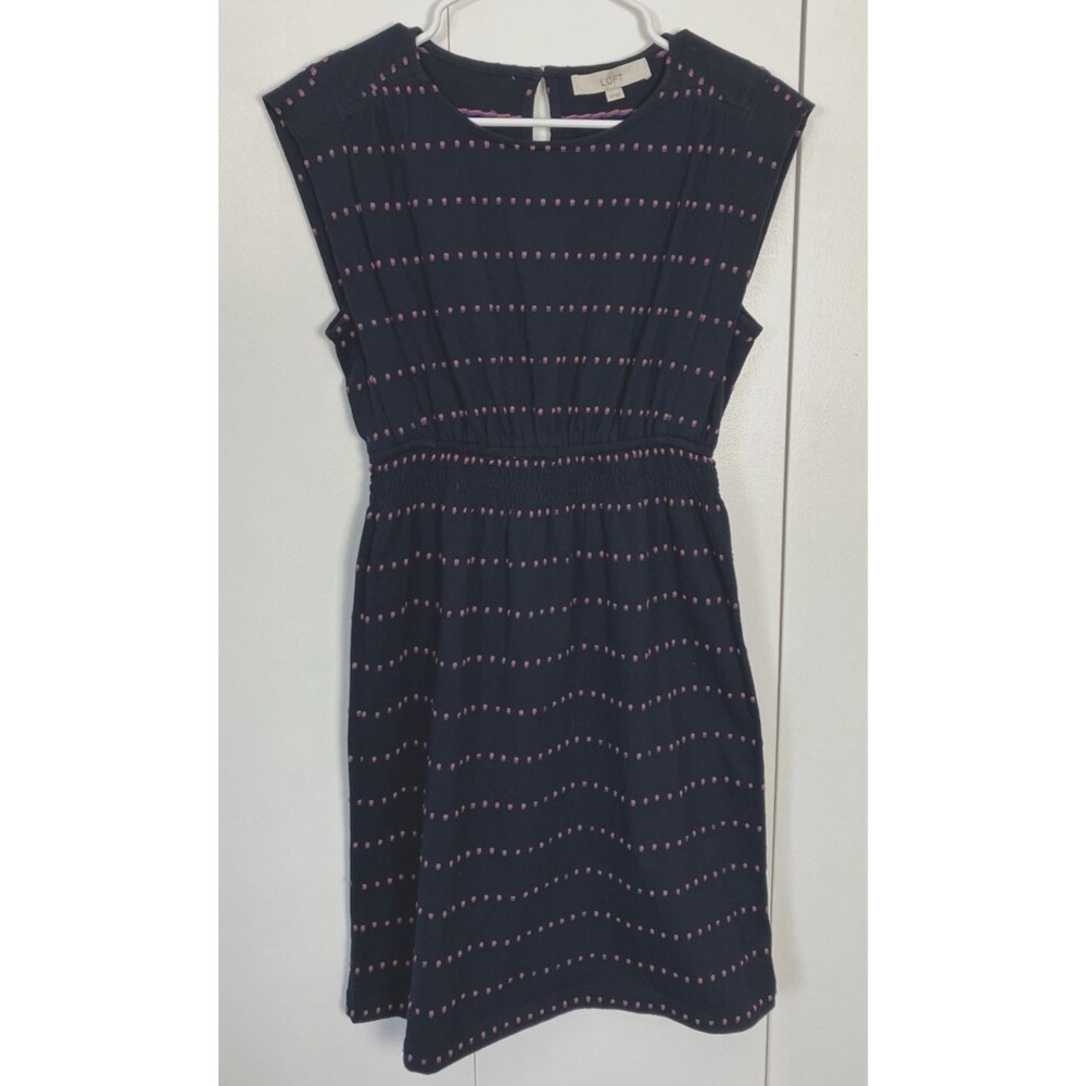 Loft Womens Elastic Waist Sleeveless Blue/Pink Dots Dress Size XS